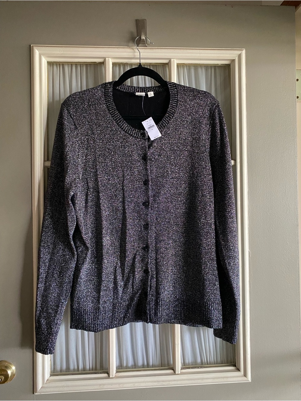Gap Sparkle Knit Crewneck Cardigan - Metallic Black